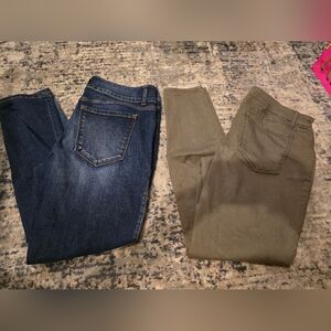 Refuge Size 10 Dostressed Denium Jeans And Olive Green Stretchy Jeans
